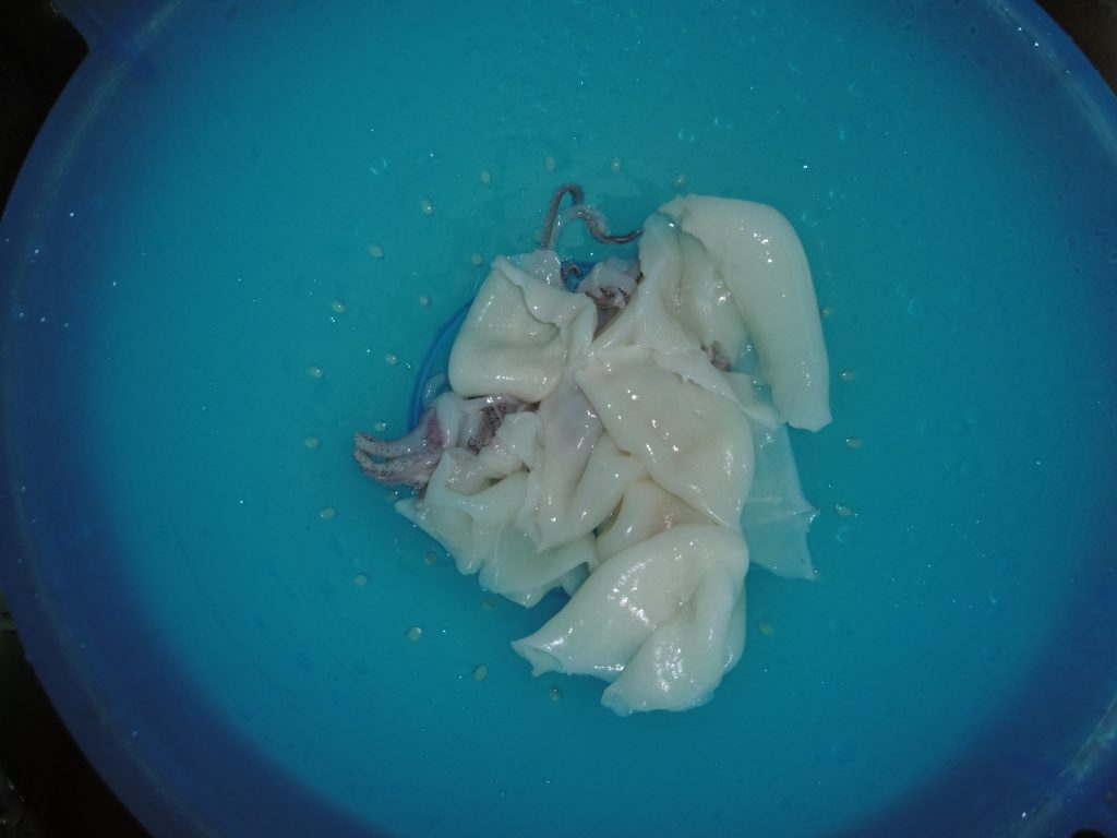 Pici con calamari, pomodori e zucchine -Calamari puliti