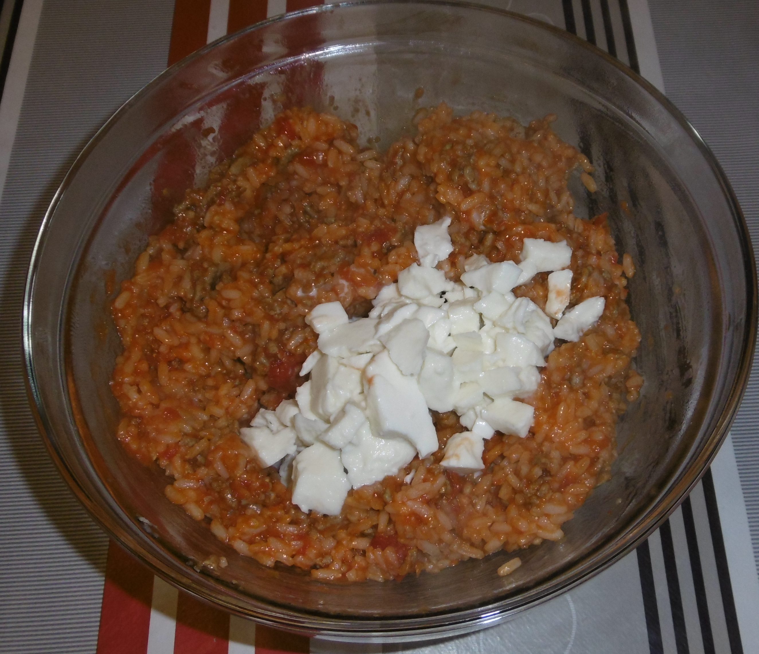 Timballo di riso al forno - Aggiunta mozzarella